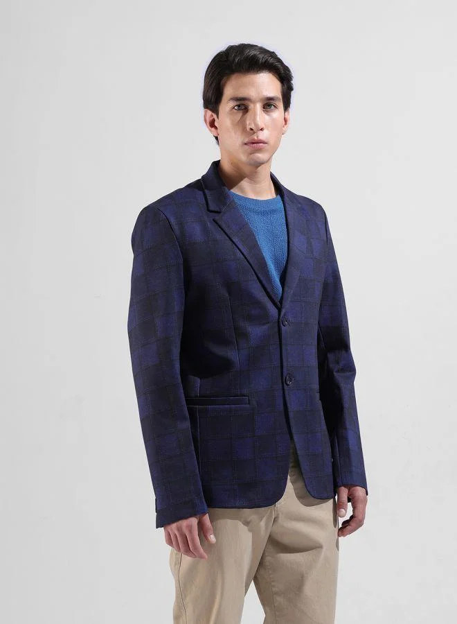 The Indian Garage Co  Men Comfort Fit Checked Notch Collar Full Sleeves Blazer for Men | Best Price UAE